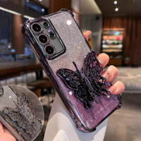 Ốp Lưng Chống Sốc 3D Bướm Sáng Bóng Cho Samsung Galaxy S25 Ultra S24 Plus S24FE S23 S22 S21 Siêu Lấp Lánh Giá Đỡ Sang Trọng