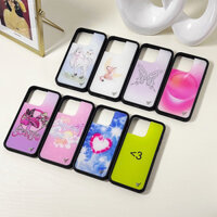 Ốp lưng chống sốc bằng vải silicon mềm chống rơi Acrylic cho iPhone 16 Pro Max 15 14 13 12 Pro Max 14 15 16 Plus Màu hồng cực quang chung Vỏ điện thoại hoa dại Vỏ WF