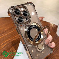 Ốp lưng chống sốc giá đỡ từ tính  thiết kế pha lê mạ điện 4 góc  phù hợp iPhone 16 15 14 13 12 11 Pro Max
