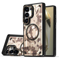 Ốp lưng chống sốc với giá đỡ ống kính camera từ tính họa tiết ngụy trang cho Samsung S25 EDGE S25 Ultra Plus S24 Ultra Plus A56 A36 A26 5G, bảo vệ chống rơi, vỏ cứng