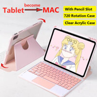 Ốp lưng có bàn phím cho Samsung Galaxy Tab S10 Ultra 14.6 "2024 S9 Ultra 14.6 S8 Ultra S10 + S10 Plus S9 Plus S9 FE" 12.4inch 720° Vỏ bàn phím Acylic trong suốt