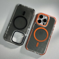 Ốp Lưng Cứng Acrylic Họa Tiết Sợi Carbon Tương Thích Cho iPhone 16 15 14 12 11 13 Pro Max 15 16 Plus Vỏ Có Hỗ Trợ Từ Tính Sạc Không Dây Vòng Tròn Kim Loại Bảo Vệ Len