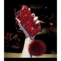 Ốp lưng đá đỏ kèm dây treo quả bông