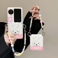 Ốp lưng da lật Oppo Find N3 hoạt hình dễ thương thỏ miffy có dây chuyền Ốp lưng Oppo Find N2 Flip cứng chống sốc điện thoại sáng tạo