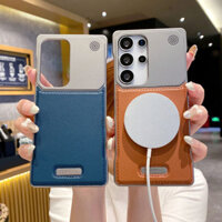 Ốp lưng da PU không khung từ tính sang trọng, tản nhiệt aromatherapy cho Samsung Galaxy S25 Ultra S24 S23 S22 Ultra, sạc không dây, vỏ cứng