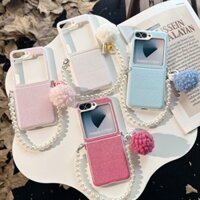 Ốp lưng da Samsung Galaxy Z flip 6 Flip5 hình chuông ngọc trai dễ thương có dây chuyền Find N3 flip 5G Samsung Galaxy Z Flip4 Vỏ sáng tạo điện thoại
