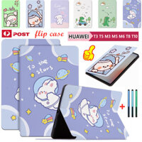 Ốp Lưng Dễ Thương Cho Huawei MediaPad T3 T5 M3 M5 M6 Lite 8.0 "8.4" 9.6 "10" 10.1 "10.8" / MatePad SE 10.4 "/ T8 / T10 / T10S 9.7" Phim Hoạt Hình Trẻ Em Folio Vỏ Da Lật Chống Sốc