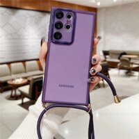 Ốp lưng đeo chéo Dây buộc màu trắng cho Samsung S24 Ultra S23 Plus S22 S21 S20 FE A35 A54 A73 A52 Vỏ mềm màu tím