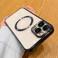 Ốp lưng dẻo trong suốt viền mạ xi màu hở táo cho iPhone 14 14 Plus 14 Pro 14 Pro Max hiệu Greencase - hàng nhập khẩu - Đen - Iphone 14 Plus