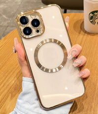 Ốp lưng dẻo trong suốt viền mạ xi màu hở táo cho iPhone 14 14 Plus 14 Pro 14 Pro Max hiệu Greencase - hàng nhập khẩu - Vàng - iPhone 14