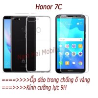 Ốp lưng dẻo trong  Tặng kính cường lực Điện thoại Honor 7C