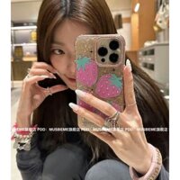 Ốp lưng điện thoại Apple 15Promax New 14pro 13 cho nữ Ốp lưng đính hạt dâu tây dễ thương phong cách Hàn Quốc
