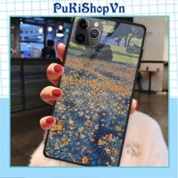ỐP LƯNG  ĐIỆN THOẠI TRÁNG GƯƠNG KÍNH CƯỜNG LỰC ĐỒI HOA MÀU CAM - PUKISHOPVN
