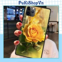 ỐP LƯNG  ĐIỆN THOẠI TRÁNG GƯƠNG KÍNH CƯỜNG LỰC HOA HỒNG MÀU VÀNG - PUKISHOPVN