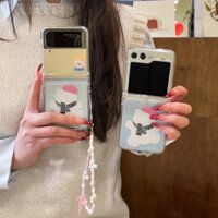 Ốp lưng Flip6 Samsung Galaxy Z Flip5 3in1 hoạt hình dễ thương hình con chó con có dây chuyền Ốp lưng OPPO Find N3 Flip Z Flip 3 Flip 4 5G cứng chống sốc điện thoại sáng tạo