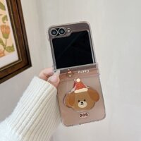 Ốp lưng Flip6 Samsung Galaxy Z Flip5 hoạt hình dễ thương chó con màu nâu có giá đỡ Ốp lưng OPPO Find N3 lật Samsung Z Flip 3 Flip 4 5G cứng chống sốc điện thoại sáng tạo