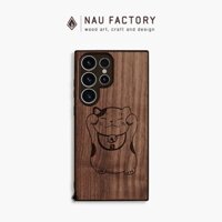 Ốp lưng gỗ Walnut khắc laser không phai Samsung S21/S22/S23/Note10/20 Plus Ultra NAU FACTORY - Mèo thần tài năm mới