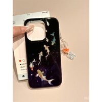 Ốp lưng hai mặt cá koi may mắn màu tím nhuộm màu kiểu Trung Quốc mới vỏ bao toàn bộ iPhone 16Pro/15/14/13