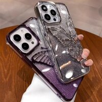 Ốp lưng hình bướm lấp lánh gợn sóng nước cho iPhone 16 Pro Max 16 Plus 15 Pro 14 13 12 11 Vỏ bọc sang trọng mạ điện mềm