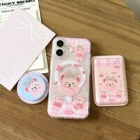 Ốp lưng hình cáo kẻ sọc màu hồng cho iPhone11promax 12 13pro 15pro 15promax 14 14promax 14pro 16 pro max 16 plus hộp đựng thẻ