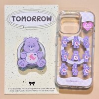 Ốp lưng hình gấu kẻ sọc có giá đỡ từ tính tương thích với iPhone 16 Pro Max, 15/13/14 Plus/12, 11, mềm mại dễ thương APB5