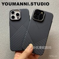 Ốp lưng họa tiết hình học bằng sợi carbon tương thích với iPhone 15 Pro Max, từ tính chống rơi, chống sốc cho 14, 13, 12, họa tiết Kevlar 11, lỗ lớn DDSQ