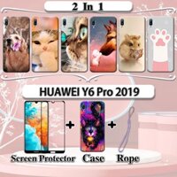 Ốp lưng HUAWEI Y6 Pro 2019 2 TRONG 1 có kính cường lực cong bảo vệ màn hình bằng gốm cho mèo và chó