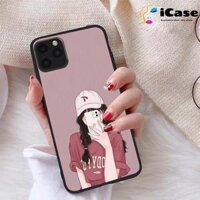 Ốp lưng iCase dành cho iPhone 11 Pro Max chất liệu viền dẻo lưng cứng nhám TPU có hai lỗ xỏ dây đeo in nổi 4D hình bộ sưu tập Girl Cute 07