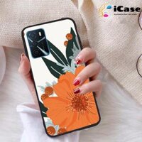 Ốp lưng iCase dành cho Oppo A16S chất liệu viền dẻo lưng cứng nhám TPU có hai lỗ xỏ dây đeo in nổi 4D hình bộ sưu tập HOA 25