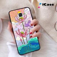 Ốp lưng iCase dành cho Samsung Galaxy A7 2016 chất liệu viền dẻo lưng cứng nhám TPU có hai lỗ xỏ dây đeo in nổi 4D hình bộ sưu tập Sen 11