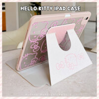 Ốp lưng Ipad PU + Acrylic Hello Kitty Case Ipad thứ 10 Mini 2 / 3 Ipad thế hệ thứ 9 Ipad Air 6 / 5 Vỏ máy tính bảng thông minh Vỏ dễ thương Vỏ Ipad Vỏ màu hồng Apple Ipad