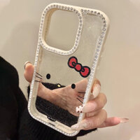 Ốp lưng IPhone 14 Pro Max Cao Cấp Acrylic Cứng Hoạt Hình Dễ Thương Hello Kitty Emoji Sang Trọng Lấp Lánh Kim Cương Dành Cho IPhone 16 15 14 13 Pro Max