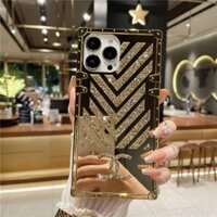 Ốp lưng iPhone 16 Pro Max 15 14 13 12 11 Pro Max XR XS 8 7 6s 6 Plus Thời trang sang trọng Vàng CC Diamond Mirror Square Phone Case