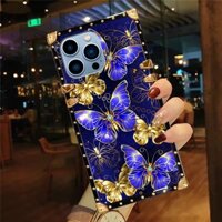 Ốp lưng iphone 16 Pro Max 15 14 13 12 11 XR XS 8 7 6 Plus Vỏ điện thoại chống sốc hình bướm vuông màu xanh / vàng thời trang