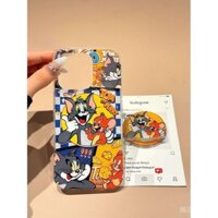 Ốp lưng iPhone 16 Pro Max màu vàng và xanh kẻ sọc tương thích với Tom và Jerry, chống sốc mới 15 14