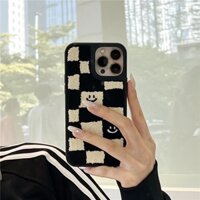 Ốp lưng iPhone Checkerboard màu trắng đen Mặt cười cho iPhone 16 15 14 13 12 11 Pro Max [Wodeke] Ốp lưng SJK01192 iPhone Case Bán chạy