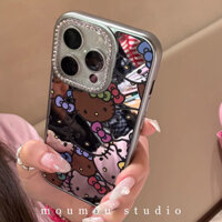 Ốp Lưng IPhone Gương IPhone 14 Pro Max Hàn Quốc Dễ Thương Hello Kitty Mạ Điện Sang Trọng Lấp Lánh Kim Cương Camera Bảo Vệ Cho IPhone 16 15 14 13 Pro Max