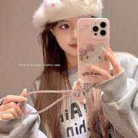 Ốp Lưng IPhone Làm Dày IMD Cứng IPhone 14 Pro Max Dễ Thương Nữ Tính Hồng Lấp Lánh Hello Kitty Dây Đeo Tay Vòng Tay Vỏ Bảo Vệ Camera Cho IPhone 16 15 14 13 Pro Max