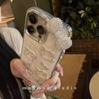 Ốp Lưng IPhone Làm Dày Lấp Lánh Cứng IPhone 14 Pro Max Hàn Quốc 3D Dễ Thương Hello Kitty Kim Cương Nơ Mạ Nút Thắt Lưng Bảo Vệ Camera Cho IPhone 16 15 14 13 12 11 Pro Max 16 15 Plus