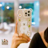 Ốp lưng iPhone nhựa dẻo trong suốt hình Gấu Green Tea, có kính bảo vệ camera cho iPhone 12, 13, Pro, Pro Max - iphone 12 Pro