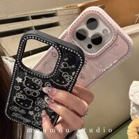 Ốp Lưng IPhone Sang Trọng Nhựa Cứng IPhone 14 Pro Max Hàn Quốc Girly Hello Kitty Lấp Lánh Kim Cương Viền Camera Bảo Vệ Cho IPhone 16 15 14 13 Pro Max