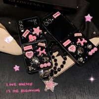 Ốp lưng keo nhỏ giọt Samsung Galaxy Z flip 6 Flip5 hoạt hình dễ thương hình chú chó bong bóng màu hồng có dây xích Find N3 flip 5G Samsung Galaxy Z Flip4 Vỏ sáng tạo điện thoại