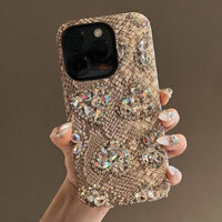 Ốp Lưng Kim Cương Giả Lấp Lánh Cho IPhone 15 16 Pro Max IP 12 13 14 Pro Max 11 ProMax Da Rắn Họa Tiết Vỏ Điện Thoại