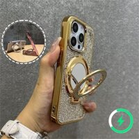 Ốp lưng kim cương sang trọng iPhone 15 16 Pro Max Ốp lưng từ tính iPhone 11 12 Pro Max Ốp lưng iPhone 13 14 Pro Max plus 16 plus Gương thẩm mỹ có chân đế Vỏ điện thoại chống sốc