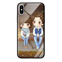 Ốp lưng kính cường lực cho iPhone X Anime Cặp Đôi Ngồi - Hàng chính hãng