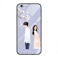 Ốp lưng kính cường lực cho iPhone 6 6s Nền Cặp Đôi Nền Tím - Hàng Chính Hãng