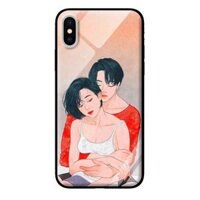 Ốp lưng kính cường lực cho iPhone X Cặp Đôi Ôm Nhau - Hàng chính hãng