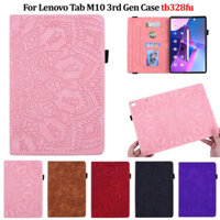 Ốp lưng Lenovo Tab M10 Ốp lưng thế hệ thứ 3 tb328fu Hoa 3D Emboss Bao da PU Funda cho Lenovo Tab M10 Vỏ thế hệ thứ 3 10 1 inch
