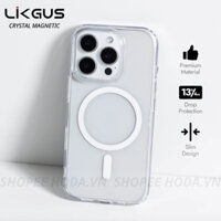 Ốp Lưng Likgus Crystal Clear Magnetic Trong Suốt Viền Chống Sốc Hỗ Trợ Sạc Không Dây Iphone 16 Pro Max/15 Plus/14/13/12