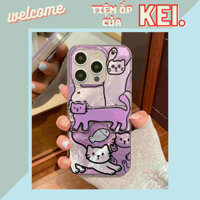 Ốp lưng lông vũ kèm giá đỡ mèo tím xinh cho các dòng máy iphone, samsung, oppo, realme, vivo, xiaomi